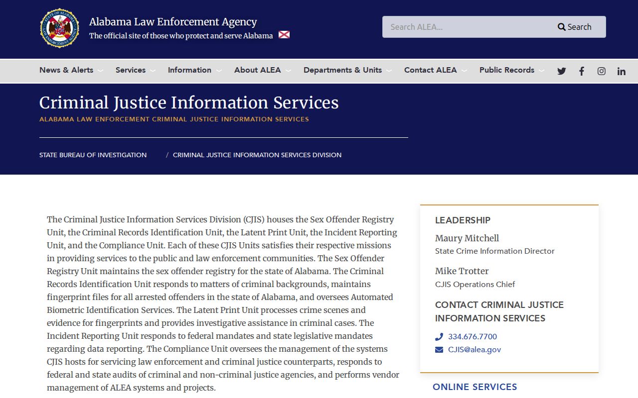Choctaw County criminal history ALEA CJIS repository units