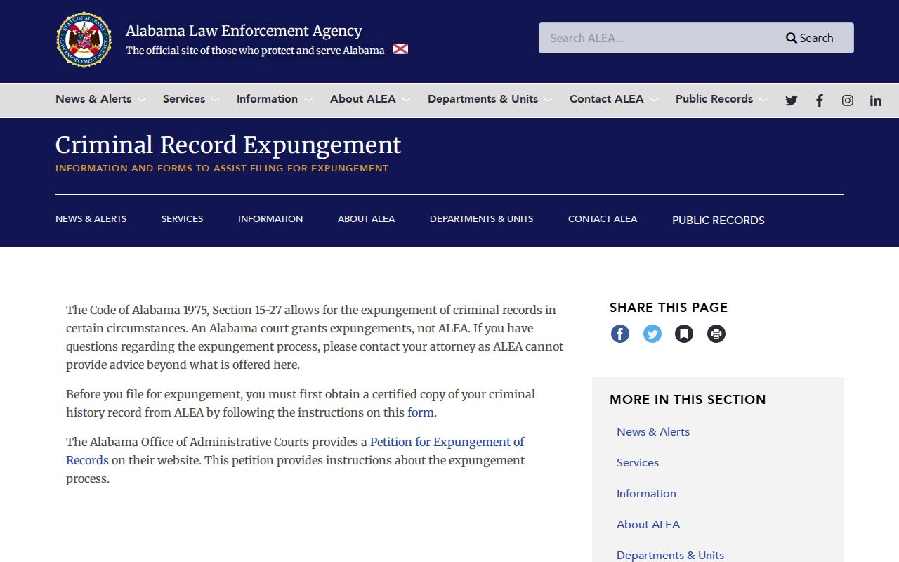 Choctaw County criminal record expungement process